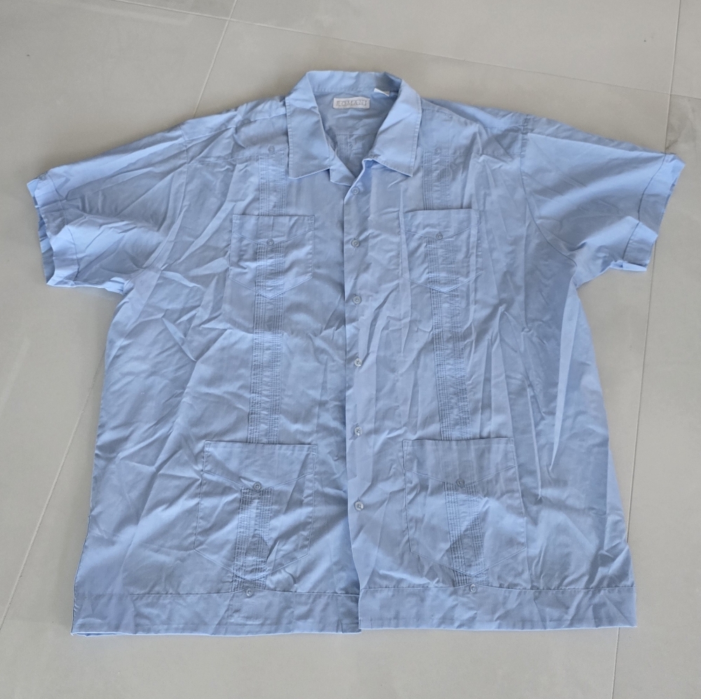 Romani Light Blue Short-Sleeve Button-Up Shirt - 2X